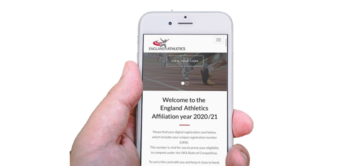 England athletics homepage on a mobile phone